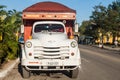 CAMAGUEY, CUBA - JAN 25, 2016: Old Chevrolet truck on a street in Camaguey. Trucks serve often as a passenger transport Royalty Free Stock Photo