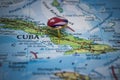Camaguey pinned on a map with flag of Cuba Royalty Free Stock Photo
