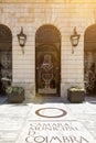 Camara Municipal de Coimbra. The logo of the town hall of Coimbra, Portugal, is applied on the sidewalk in front of the Royalty Free Stock Photo