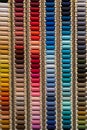 Many colorful Gutermann sewing threads in a old-fashioned fabric store