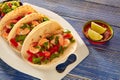 Camaron shrimp tacos mexican food on blue Royalty Free Stock Photo