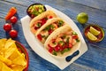 Camaron shrimp tacos mexican food on blue Royalty Free Stock Photo