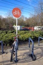 Camberley, UK - February 2 2017: Bicycle parked in a dedicated c