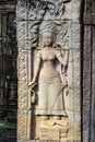 Cambodia. Angkor. Banteay Kdei Temple. Sculpture on bas relief of Devata