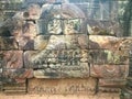 Cambodia Architecture. Bas-relief. Wall Carving in Angkor Wat Complex Siem Reap