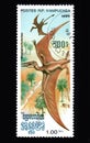 Cambodian postage stamp dedicated to ancient birds. Rhamphorhynchus on stamp