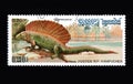 Cambodian postage stamp dedicated to Edaphosaurus. ancient animal lived on Earth Royalty Free Stock Photo