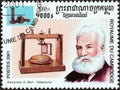 CAMBODIA - CIRCA 2001: A stamp printed in Cambodia from the `Millennium` issue shows Alexander Graham Bell, telephone, circa 2001 Royalty Free Stock Photo