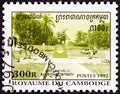 CAMBODIA - CIRCA 1997: A stamp printed in Cambodia shows Statue at intersection of paths, circa 1997.