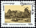 CAMBODIA - CIRCA 1996: A stamp printed in Cambodia shows Overall view of Tonle Bati, circa 1996.