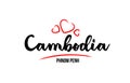 Cambodia country with red love heart and its capital Phnom Penh creative typography logo design