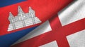 Cambodia and England two flags textile cloth, fabric texture