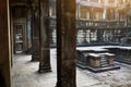 Cambodia Famous Landmark. Angkor Wat Temple Interior Courtyard. Royalty Free Stock Photo
