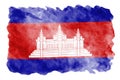 Cambodia flag is depicted in liquid watercolor style isolated on white background