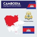 Cambodia flag Map and National Emblem Royalty Free Stock Photo