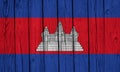 Cambodia Flag Over Wood Planks