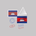CAMBODIA flag postage stamp set, isolated on gray background, illustration. 10 eps