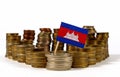 Cambodia flag with stack of money coins
