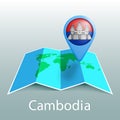 Cambodia flag world map in pin with name of country