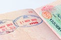 Cambodia immigration stamp in passport Royalty Free Stock Photo