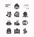 Cambodia line icon set 2. Include landmark, art, food, culture and more.