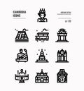 Cambodia line icon set 3. Include landmark, music, people, culture and more.