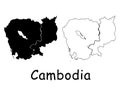 Cambodia Country Map. Black silhouette and outline isolated on white background. EPS Vector