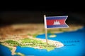 Cambodia marked with a flag on the map Royalty Free Stock Photo