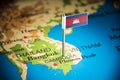 Cambodia marked with a flag on the map Royalty Free Stock Photo