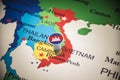Cambodia marked with a flag on the map Royalty Free Stock Photo