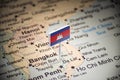 Cambodia marked with a flag on the map Royalty Free Stock Photo