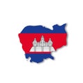 Cambodia national flag in a shape of country map