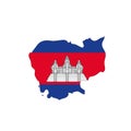 Cambodia national flag in a shape of country map