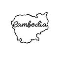 Cambodia outline map with the handwritten country name. Continuous line drawing of patriotic home sign