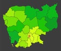 Cambodia population heat map as color density illustration