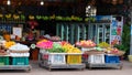 Fruit baskets on the counter, trading in a market in southeast Asia