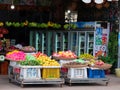 Fruit baskets on the counter, trading in a market in southeast Asia