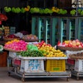 Fruit baskets on the counter, trading in a market in southeast Asia