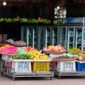 Fruit baskets on the counter, trading in a market in southeast Asia