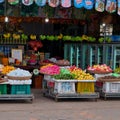 Fruit baskets on the counter, trading in a market in southeast Asia