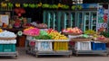 Fruit baskets on the counter, trading in a market in southeast Asia