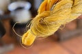 Skeins of golden raw silk in final stage of processing