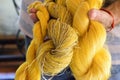 Skeins of golden raw silk in final stage of processing