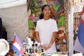 Cambodia stand and Cambodian young woman at the festival. Royalty Free Stock Photo