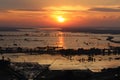 Cambodia. Sunrise and Sunset. Phnom Krom. Fishing village. Siem Reap province. Royalty Free Stock Photo