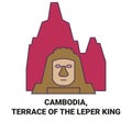 Cambodia, Terrace Of The Leper King travel landmark vector illustration