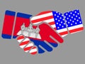 Cambodia and USA flags Handshake vector