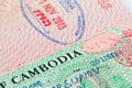 Cambodia visa stamp in passport Royalty Free Stock Photo