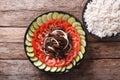 Cambodian beef Lok Lak with fresh vegetables and a side dish of Royalty Free Stock Photo