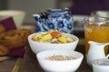 Cambodian breakfast with fruits and orange juice, Siem Reap, Cambodia